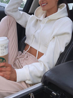 Sweat à capuche femme blanc à manches longues en coton mélangé avec cordon de serrage