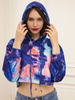 Sweat à Capuche Femme Court Taille Haute avec Manches Longues Imprimé Bicolores Sweat Femmes