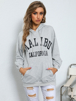 Sweat à Capuche Femme Imprimé Mots avec Manches Longues Amples Bicolores