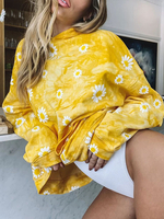 Sweat à capuche Femme Jaune Sweat à capuche en polyester imprimé à manches longues