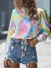 Sweat à Capuche Femme Tie Dye Rose Jaune Manches Longues Zipper en polyester T-shirt Automne 2021
