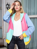 Sweat à Capuche Femmes Court avec Manches Longues avec Poches à Zip Tricolores