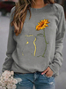 Sweat à capuche gris à manches longues et imprimé floral pour femme