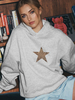 Sweat à capuche gris pour femme avec motif léopard et étoiles à manches longues pour printemps 2025