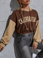 Sweat à Capuche Imprimé Femme avec Manches Longues Taille Haute Bicolores