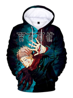 Sweat à capuche Jujutsu Kaisen Itadori Yuji noir à manches longues bijou cou Polyester Anime sweat