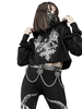 Sweat à capuche noir pour femmes Top polyester gothique à manches longues