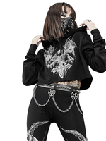 Sweat à capuche noir pour femmes Top polyester gothique à manches longues