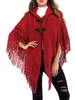 Sweat à capuche poncho femme Cape à franges tricotée rouge