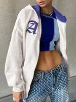 Sweat à capuche pour femme blanc manches longues fermeture éclair bicolore sweat à capuche en polyester imprimé