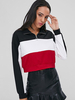 Sweat à capuche pour femme blanc manches longues Turndown Color Block Zipper Cotton Hooded Sweatshirt