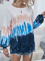 Sweat à capuche pour femme bleu à manches longues imprimé polyester mélange de coton Tie Dye sweat à capuche