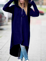 Sweat À Capuche Pour Femme Bleu À Manches Longues Polyester Haut Bas Sweat À Capuche Irrégulier