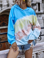 Sweat à capuche pour femme bleu à manches longues Tie Dye Sweat à capuche en polyester avec cordon de serrage