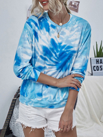 Sweat à capuche pour femme bleu à manches longues Tie Dye Sweat-shirt décontracté en polyester