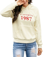 Sweat à Capuche Pour Femme Ecru Blanc Manches Longues Lettres Imprimées Sweat À Capuche Polyester