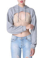 Sweat à capuche pour femme gris clair à manches longues en coton mélangé à capuche