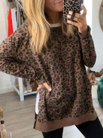 Sweat à capuche pour femme gris manches longues sweat à capuche en polyester imprimé léopard