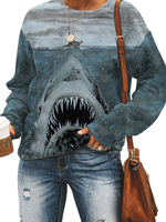 Sweat À Capuche Pour Femme Gris Sweat À Capuche Imprimé À Manches Longues En Polyester Imprimé Requin