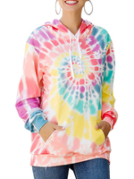 Sweat À Capuche Pour Femme Jaune Manches Longues Tie Dye Polyester Color Block Sweat À Capuche