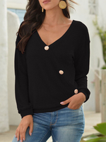 Sweat à capuche pour femme noir à manches longues boutons polyester sweat à capuche