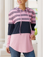 Sweat à capuche pour femme rose à manches longues en polyester imprimé à rayures