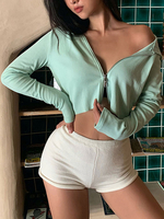 Sweat à capuche pour femme vert à manches longues zippé sweat court