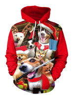 Sweat À Capuche Rouge De Noël Extensible Costumes De Vacances Occasionnels Imprimé Chien Et Chat