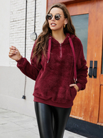 Sweat à Capuche Teddy Femme avec Manches Longues à Zip avec Poches Unicolore