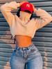 Sweat à Capuche Teddy Taille Haute avec Manches Longues Amples Haut Sexy Femme Unicolore