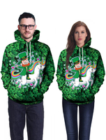 Sweat À Capuche Vert Imprimé Unisexe St Patrick Licorne Déguisements