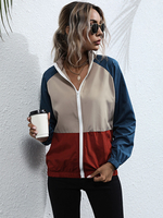Sweat à Capuche Veste Femme avec Les Manches Longues à Col Montant à Zip Cousu Les Trois Couleurs Bleu Sweat à Capuche Femme