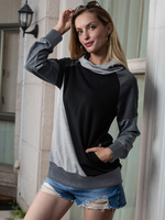Sweat à Capuches Femmes Courts avec Manches Longues avec Poches Cousu Tricolores