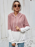 Sweat à Capuches Femmes Teddy Courts avec Manches Longues Cousu Bicolores Sweat Femmes Courts
