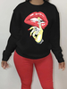 Sweat à Col Rond Femme Court avec Manches Longues Imprimé Unicolore en Cotons Sweat Femmes