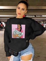 Sweat à Col Rond Femme Court avec Manches Longues Imprimé Unicolore en Cotons Sweat Femmes