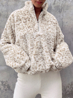 Sweat Capuche Femme Ecru Blanc Manches Longues Sweat Capuche Polyester Imprimé Léopard