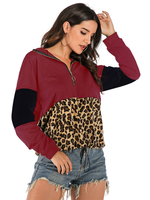 Sweat Femme avec Les Manches Longues Imprimé avec Léopard à Col Montant à Zip en Coton Sweat Bleu Femme