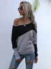 Sweat Femme Court avec Manches Longues à Col Rond Bicolores Blouse Femme
