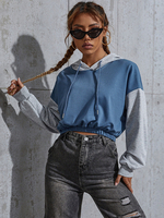Sweat Femme Courte à Capuche avec Manches Longues Bicolores Robe Femme