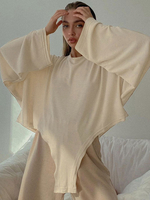 Sweat Femme Décontracté à Col Rond avec Manches Longues Unicolore Sweat Femme