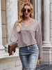 Sweat Femme Décontracté T-shirt Femme avec Manches Longues à Col V Unicolore