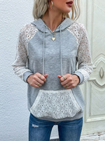 Sweat Femme en Dentelle à Capuche avec Manches Longues avec Poches Bicolores