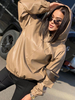 Sweat Femme Hiver à Col Rond à Capuche à Lacets avec Les Manches Longues à Cuir Synthétique Vernis Unicolore Sweat Femme