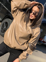 Sweat Femme Hiver à Col Rond à Capuche à Lacets avec Les Manches Longues à Cuir Synthétique Vernis Unicolore Sweat Femme