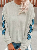 Sweat Femme Hiver à Col Rond avec Les Manches Longues Imprimé avec Papillons Sweat Femme