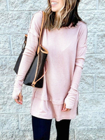 Sweat Femme Hiver à Col Rond en Mailles avec Les Manches Longues Unicolore Sweat Femme