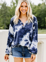 Sweat Femme Hiver à Col V avec Boutons avec Les Manches Longues Imprimé Bicolores Sweat Femme