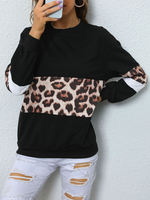 Sweat Femme Imprimé Léopard à Col Rond avec Manches Longues Décontracté Sweat Femme