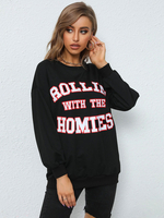 Sweat Femme Imprimé Mots avec Manches Longues Amples Bicolores